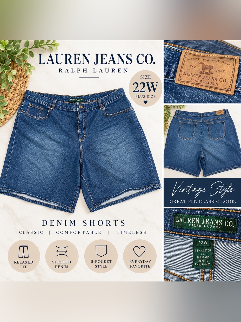 Vintage Lauren Jeans Co Ralph Lauren Denim Shorts 22W Plus Size Stretch